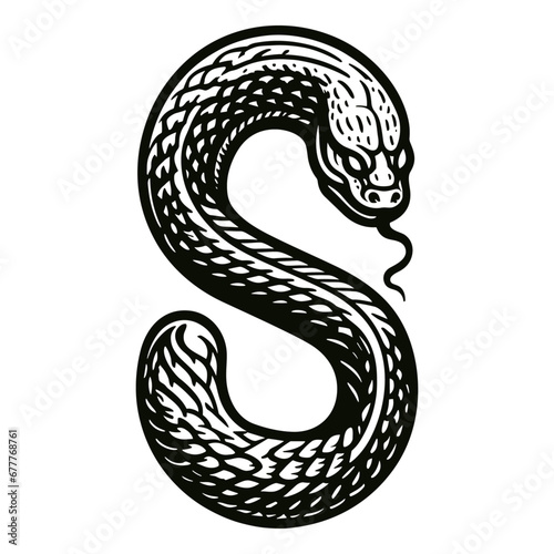 snake in a shape of a letter S sketch, logo, tatttoo photo