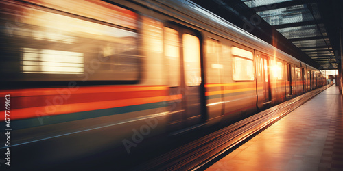 blurred train at metro station. ai generative
