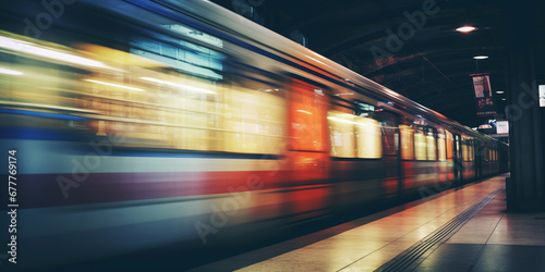 blurred train at metro station. ai generative © Oleksandr