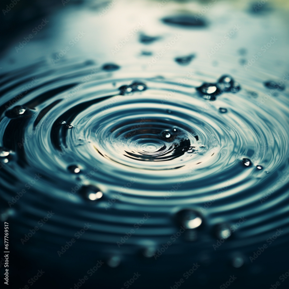 Fotografia de primer plano con detalle y textura de superficie de agua con gotas y ondas concentricas