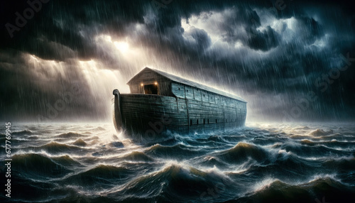 Noah's Ark in the middle of the storm. Old testament concept. photo