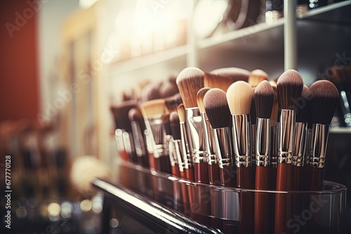 Professional Makeup Brushes Collection in Clear Holder photo