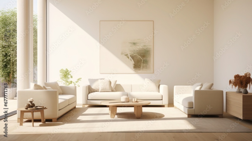 Serenity of Minimalist Living A Sunlit, Clutter-Free Living Room