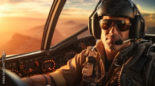 Male in cockpit jet fighter. © visoot