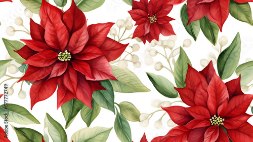 A watercolor artwork depicting a vibrant Christmas poinsettia flower