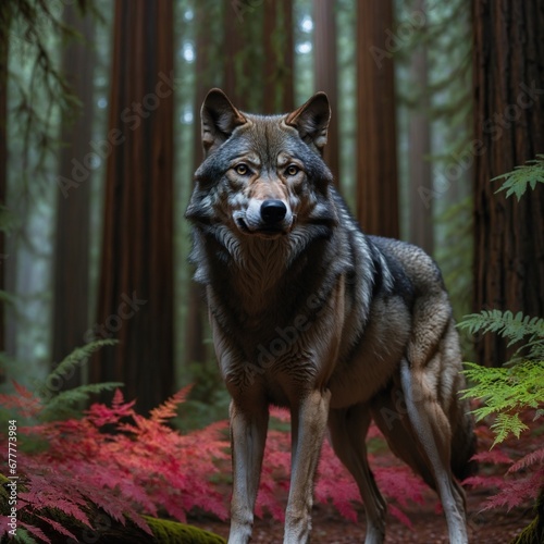Majestic Wolf in Misty Forest