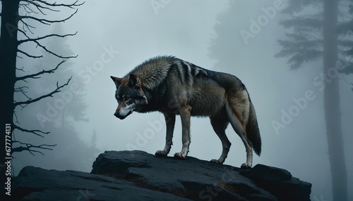 Silent Predator: A Wolf's Stance Amongst the Mists photo