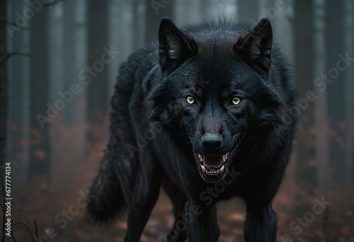 Intense Stare of Wild Wolf in Woodland © AIris