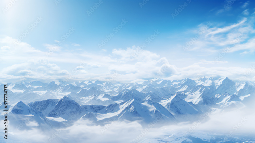 Obraz premium Snow covered mountains, nature and winter, view of the mountains, ski resort, travel, nature