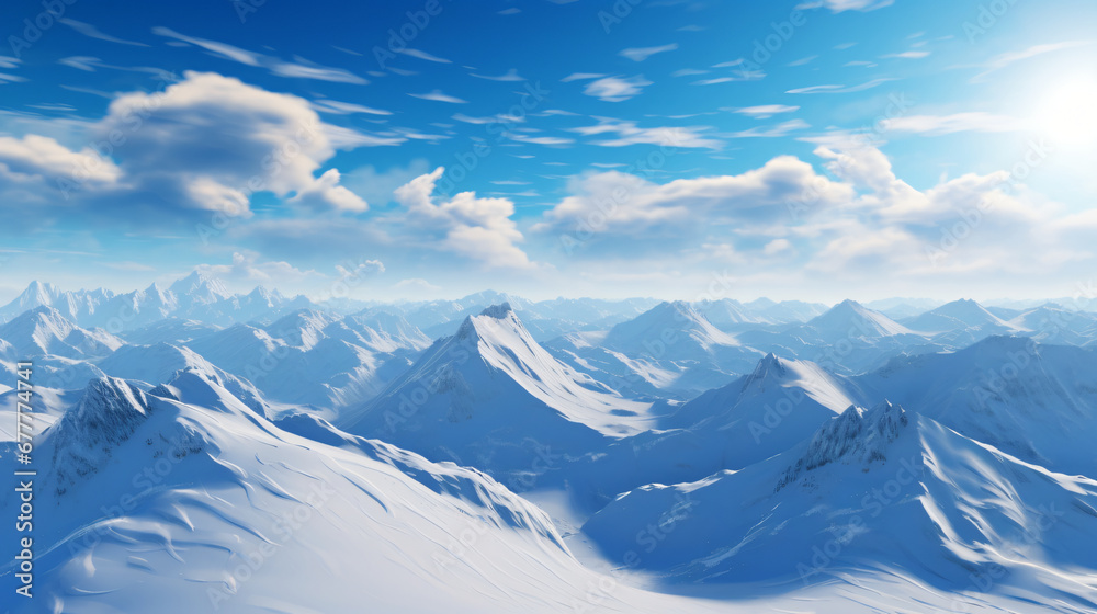 Obraz premium Snow covered mountains, nature and winter, view of the mountains, ski resort, travel, nature