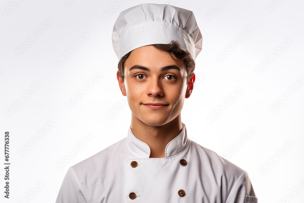Young man over isolated white background in chef uniform Young man over isolated white background in chef uniform