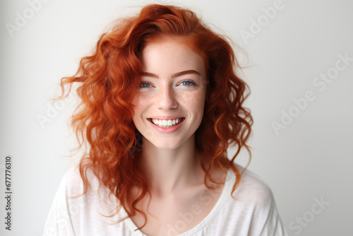 Young pretty redhead girl over isolated white background