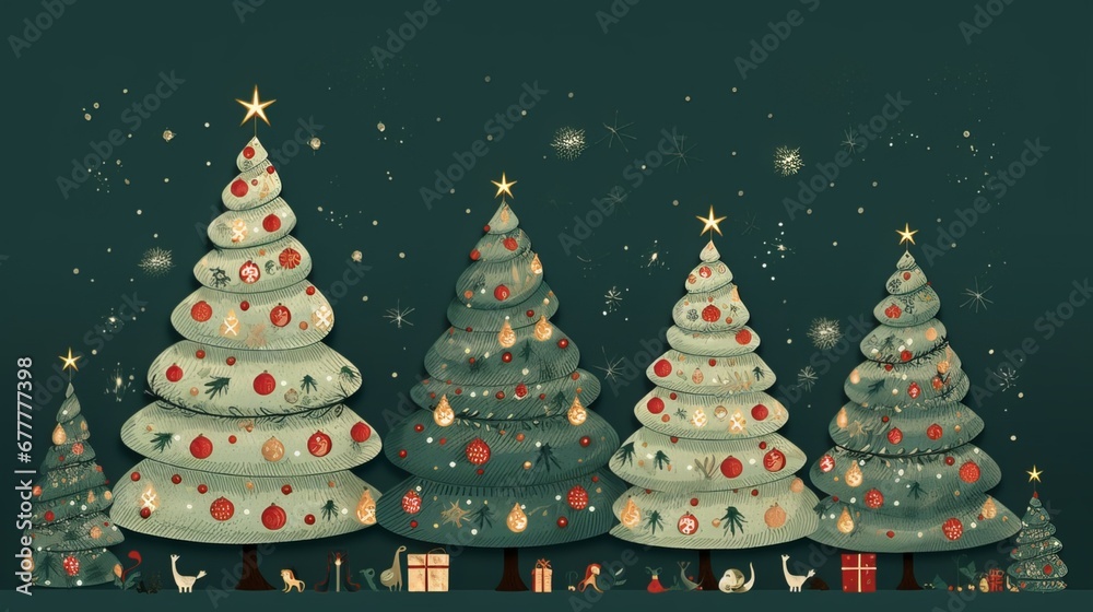 Illustration of a cute christmas tree with presents