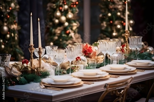 Table dining with ornament christmas