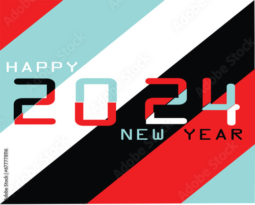 Happy new year 2024 design. With colorful truncated number illustrations. Premium vector design for poster, banner, greeting and new year 2024 celebration.