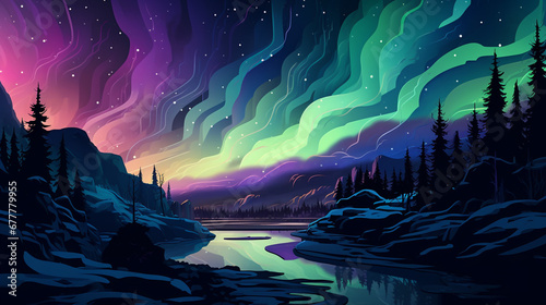 Aurora borealis line art background © Alicia