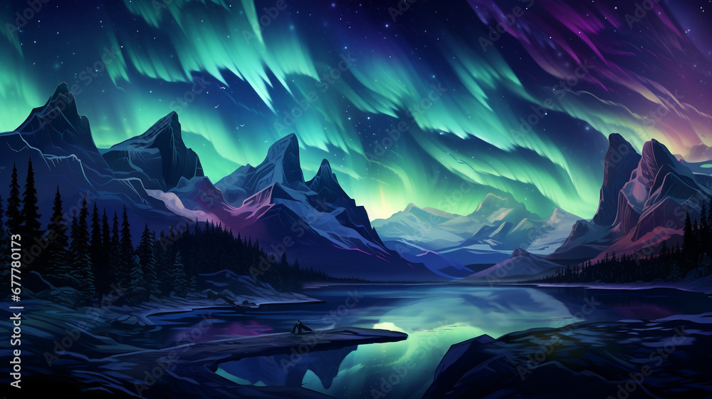 Aurora borealis line art background