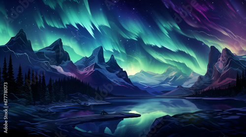Aurora borealis line art background