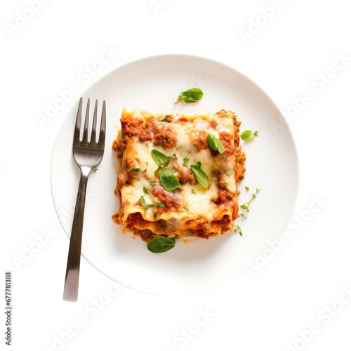 A Plate of Beef Lasagna Isolated on a Transparent Background