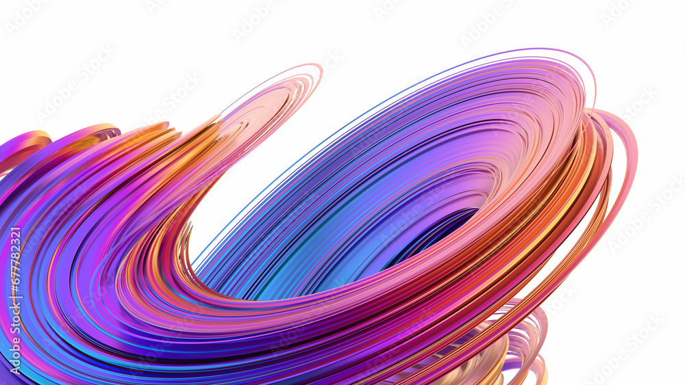 Abstract 3d render, colorful shape with curved lines