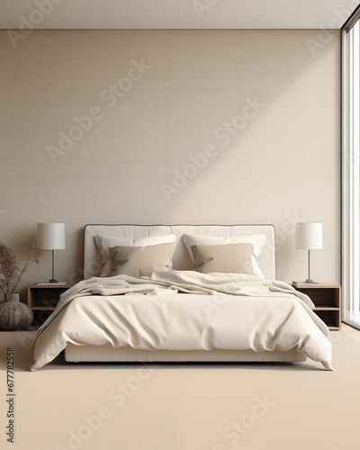 AI generated Home mockup, cozy bedroom interior background, 3d render © DayDay Studio