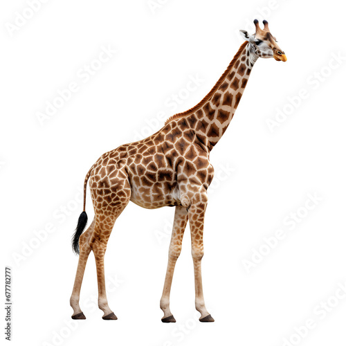 Full body image of a giraffe on a transparent background PNG.