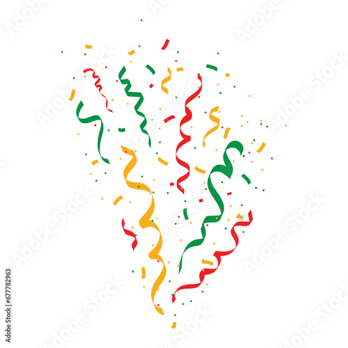 Colorful confetti and ribbons shoot out on transparent background. isolated Decoration for holiday and party.  Vector flat illustration on white background.