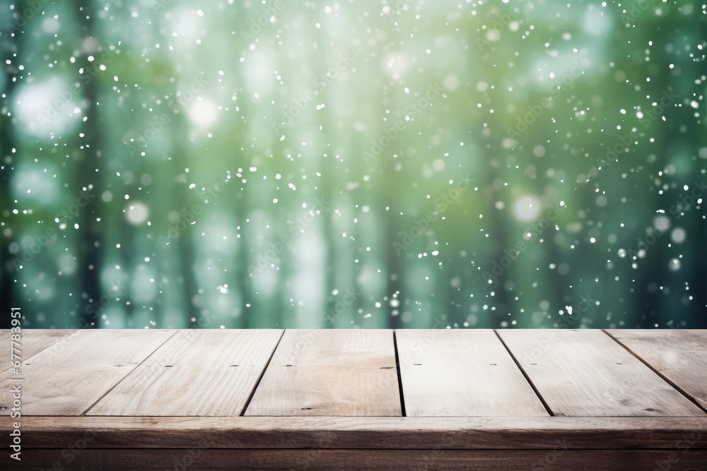 Green wood background with snowy effect design