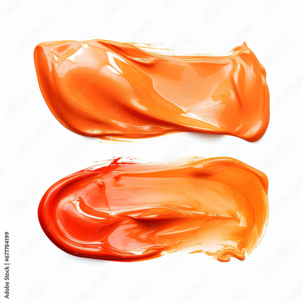 Honey lipstick smears set. Cream makeup texture. Top view of cream smears on white background. Honey lipstick smears set. Cream makeup texture. Top view of cream smears on white background.