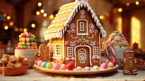 gingerbread house with christmas decorations