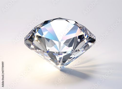a white diamond with blue light on white background  
