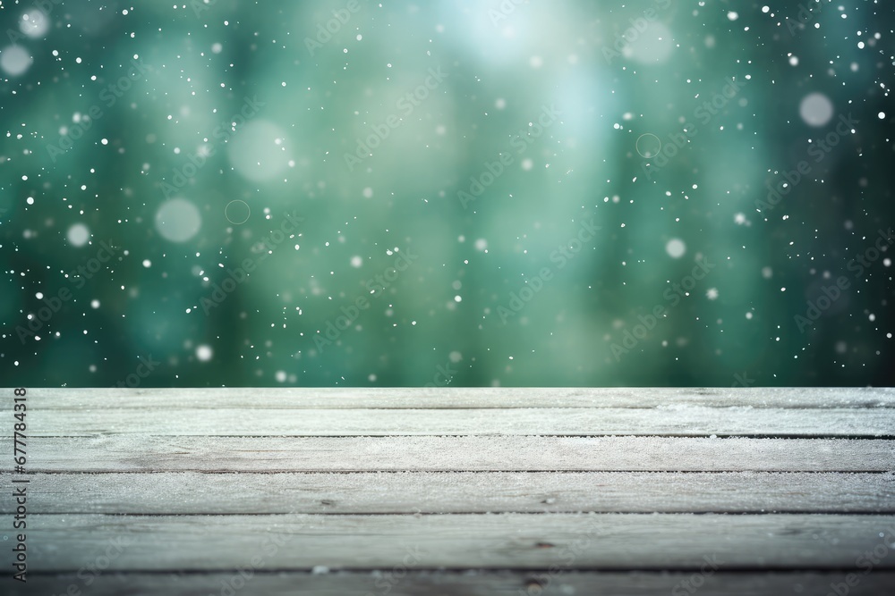 Green wood background with snowy effect design Green wood background with snowy effect design