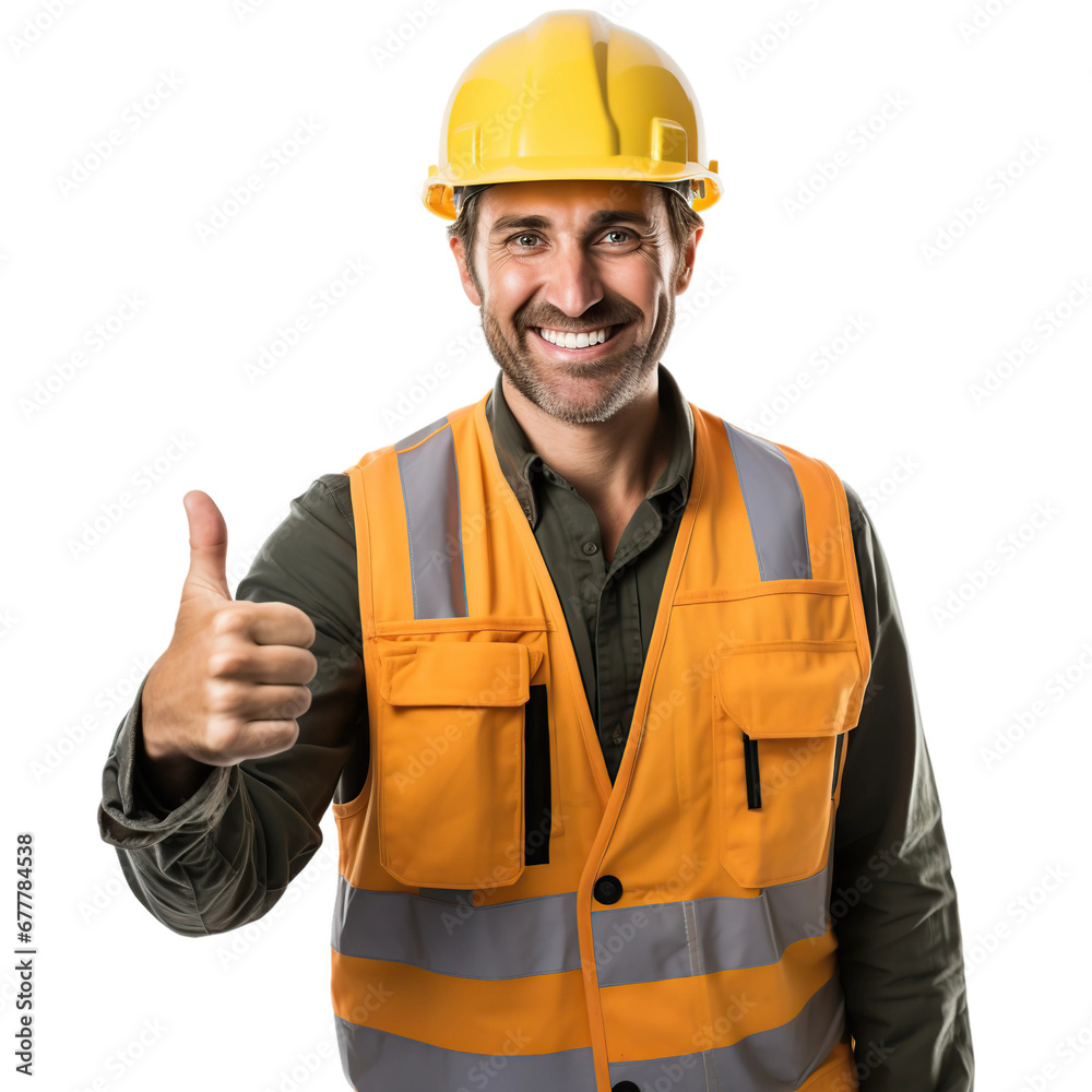 Supervisor engineer with thumbs up, isolated on white or transparent background. AI Generated.