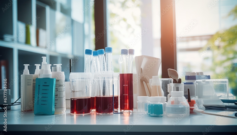 A Table Overflowing with a Colorful Array of Liquid-Filled Bottles A Table Overflowing with a Colorful Array of Liquid-Filled Bottles