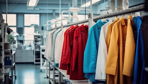 A Colorful Array of Shirts Hanging on a Stylish Rack in a Cozy Room