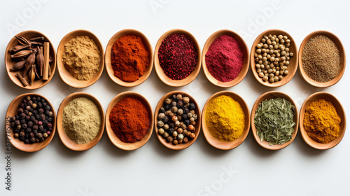 Set of different spices on isolated white background. Generative AI