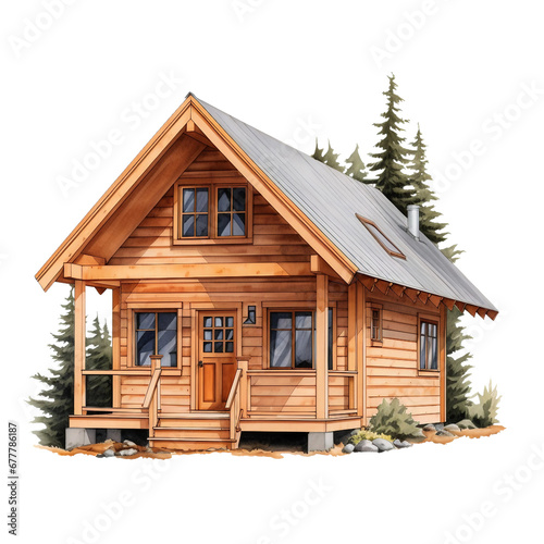 Rustic Cedar Charm Cabin on Transparent Background