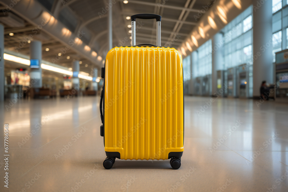Travel luggage suitcase in airport terminal,ai generated