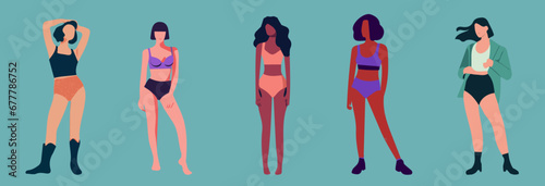 Five Women wearing Underwear | Simple Illustration Vector Graphics Bundle