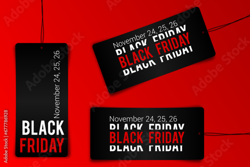 Black friday tag rectangular banner and the rope hanging on transparent background