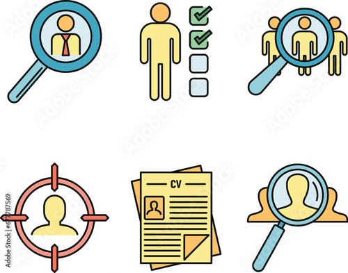 Recruitment expert icons set. Outline set of recruitment expert vector icons thin line color flat on white