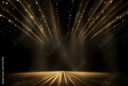 stage background with golden beams shining   photo