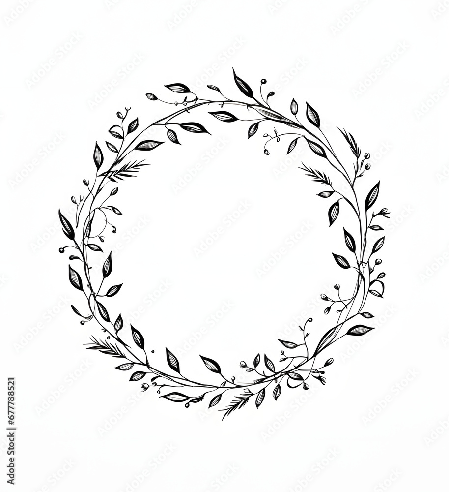 a wreath in black and white made from flowers and leaves on white background a wreath in black and white made from flowers and leaves on white background