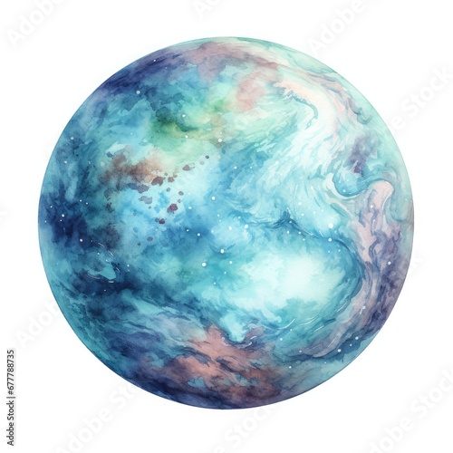 watercolor planet. Fantasy round planet on white background. Generative AI