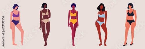 Five Women wearing Underwear | Simple Illustration Vector Graphics Bundle
