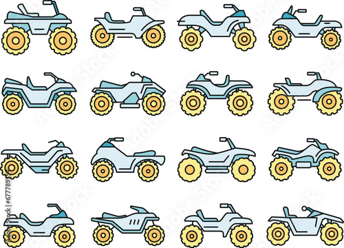 Sport quad bike icons set. Outline set of sport quad bike vector icons thin line color flat on white