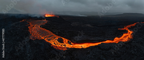 Beautiful aerial panoramatic view of active volcano, Litli - Hrutur, Iceland 2023 photo