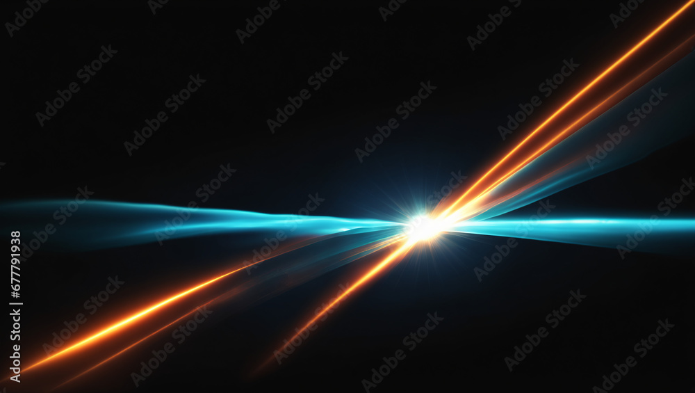 Overlay, flare light transition, effects sunlight, lens flare, light leaks. High-quality stock image of warm sun rays light effects, overlays or Aqua Blue flare isolated on black background for design