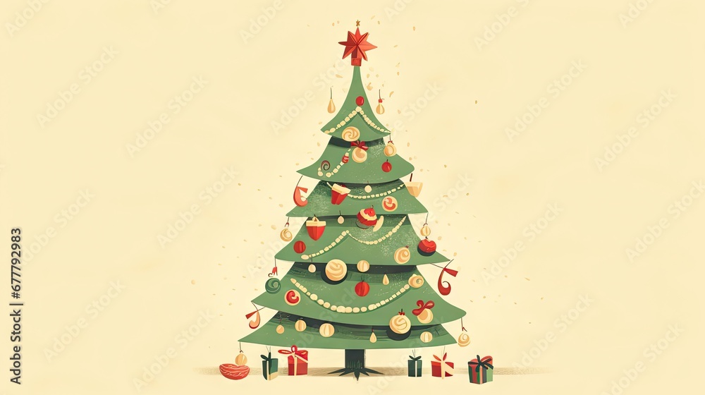 a christmas tree with presents around it and a star on top of the christmas tree is surrounded by other presents. a christmas tree with presents around it and a star on top of the christmas tree is surrounded by other presents.