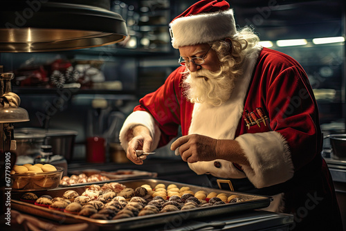 Santa Claus  at chef s   cooking christmas cookies